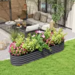 7.9' x 2' x 1.4' Galvanized Raised Garden Bed Kit, Metal Planter Box with Safety Edging, Dark Gray - Image 2