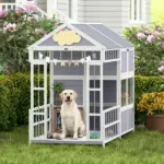 PawHut 79"L Large Dog House Outdoor, Wooden Dog Kennel with Porch, Storage Cabinet,Weatherproof Roof, Windows - Image 2