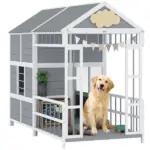 PawHut 79"L Large Dog House Outdoor, Wooden Dog Kennel with Porch, Storage Cabinet,Weatherproof Roof, Windows - Image 11