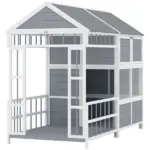PawHut 79"L Large Dog House Outdoor, Wooden Dog Kennel with Porch, Storage Cabinet,Weatherproof Roof, Windows