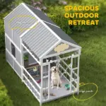 PawHut 79"L Large Dog House Outdoor, Wooden Dog Kennel with Porch, Storage Cabinet,Weatherproof Roof, Windows - Image 4