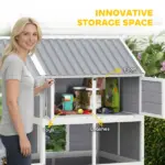 PawHut 79"L Large Dog House Outdoor, Wooden Dog Kennel with Porch, Storage Cabinet,Weatherproof Roof, Windows - Image 5