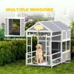 PawHut 79"L Large Dog House Outdoor, Wooden Dog Kennel with Porch, Storage Cabinet,Weatherproof Roof, Windows - Image 6