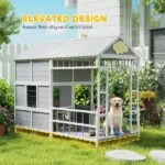 PawHut 79"L Large Dog House Outdoor, Wooden Dog Kennel with Porch, Storage Cabinet,Weatherproof Roof, Windows - Image 8