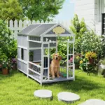 PawHut 79"L Large Dog House Outdoor, Wooden Dog Kennel with Porch, Storage Cabinet,Weatherproof Roof, Windows - Image 10