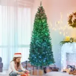 7ft Artificial Christmas Tree with Colorful DIY Synchronized Lights, Remote, Hinged Slim Fir with Daily Timer - Image 2