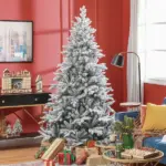 HOMCOM 7ft Artificial Flocked Christmas Tree with Snow Tips, Easy Assembly, Hinged Xmas Tree for Home Office Holiday - Image 2