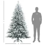 HOMCOM 7ft Artificial Flocked Christmas Tree with Snow Tips, Easy Assembly, Hinged Xmas Tree for Home Office Holiday - Image 3
