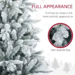 HOMCOM 7ft Artificial Flocked Christmas Tree with Snow Tips, Easy Assembly, Hinged Xmas Tree for Home Office Holiday - Image 5