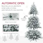 HOMCOM 7ft Artificial Flocked Christmas Tree with Snow Tips, Easy Assembly, Hinged Xmas Tree for Home Office Holiday - Image 6