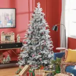 HOMCOM 7ft Artificial Flocked Christmas Tree with Snow Tips, Easy Assembly, Hinged Xmas Tree for Home Office Holiday - Image 8