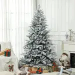 HOMCOM 7ft Artificial Flocked Christmas Tree with Snow Tips, Easy Assembly, Hinged Xmas Tree for Home Office Holiday - Image 10