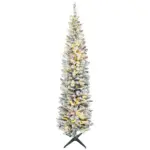 HOMCOM 7 Ft Green Pencil Christmas Tree Slim with Realistic Branches Warm White LED Lights for Holiday Decor - Image 11