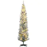 HOMCOM 7 Ft Green Pencil Christmas Tree Slim with Realistic Branches Warm White LED Lights for Holiday Decor