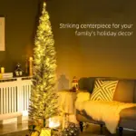 HOMCOM 7 Ft Green Pencil Christmas Tree Slim with Realistic Branches Warm White LED Lights for Holiday Decor - Image 4