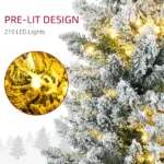 HOMCOM 7 Ft Green Pencil Christmas Tree Slim with Realistic Branches Warm White LED Lights for Holiday Decor - Image 5