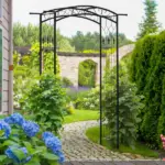 7 ft Metal Garden Arch Trellis with Top Extension Bar, Black - Image 2
