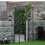 7 ft Metal Garden Arch Trellis with Top Extension Bar, Black - Image 10