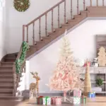 7ft Pencil Christmas Tree, Pink Artificial Christmas Tree for Holiday Home Decoration with Metal Stand and Automatic Open, Pink - Image 2