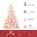 7ft Pencil Christmas Tree, Pink Artificial Christmas Tree for Holiday Home Decoration with Metal Stand and Automatic Open, Pink - Image 4