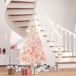 7ft Pencil Christmas Tree, Pink Artificial Christmas Tree for Holiday Home Decoration with Metal Stand and Automatic Open, Pink - Image 10