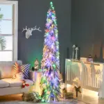 HOMCOM 7ft Prelit Pencil Christmas Tree with Snow Flocked Branches 350 LED Lights Downswept Shape for Festive Home - Image 2