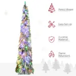 HOMCOM 7ft Prelit Pencil Christmas Tree with Snow Flocked Branches 350 LED Lights Downswept Shape for Festive Home - Image 6