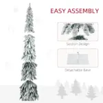 HOMCOM 7ft Prelit Pencil Christmas Tree with Snow Flocked Branches 350 LED Lights Downswept Shape for Festive Home - Image 8