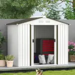 7 ft x 4 ft x 6 ft Metal Garden Shed Outdoor Organizer with 4 Vents Dual Sliding Doors Sturdy White Storage Solution - Image 2
