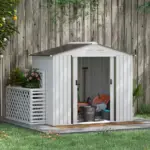 7 ft x 4 ft x 6 ft Metal Garden Shed Outdoor Organizer with 4 Vents Dual Sliding Doors Sturdy White Storage Solution - Image 13