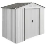 7 ft x 4 ft x 6 ft Metal Garden Shed Outdoor Organizer with 4 Vents Dual Sliding Doors Sturdy White Storage Solution