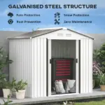 7 ft x 4 ft x 6 ft Metal Garden Shed Outdoor Organizer with 4 Vents Dual Sliding Doors Sturdy White Storage Solution - Image 4