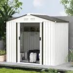 7 ft x 4 ft x 6 ft Metal Garden Shed Outdoor Organizer with 4 Vents Dual Sliding Doors Sturdy White Storage Solution - Image 9