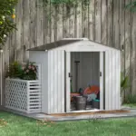 7 ft x 4 ft x 6 ft Metal Garden Shed Outdoor Organizer with 4 Vents Dual Sliding Doors Sturdy White Storage Solution - Image 10