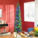 HOMCOM 8 ft Artificial Pencil Christmas Trees Holiday Decoration with Colorful LED Lights, Steel Base, Skinny Shape - Image 2