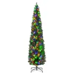 HOMCOM 8 ft Artificial Pencil Christmas Trees Holiday Decoration with Colorful LED Lights, Steel Base, Skinny Shape