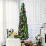HOMCOM 8 ft Artificial Pencil Christmas Trees Holiday Decoration with Colorful LED Lights, Steel Base, Skinny Shape - Image 10