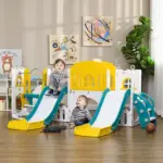 8-in-1 Toddler Slide and Swing Set, Yellow, with Dual Slides, Basketball Hoop, Climber, Storage, Telescope, for Ages 1-3 - Image 2