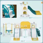 8-in-1 Toddler Slide and Swing Set, Yellow, with Dual Slides, Basketball Hoop, Climber, Storage, Telescope, for Ages 1-3 - Image 3