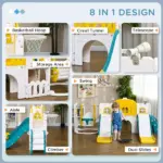 8-in-1 Toddler Slide and Swing Set, Yellow, with Dual Slides, Basketball Hoop, Climber, Storage, Telescope, for Ages 1-3 - Image 4