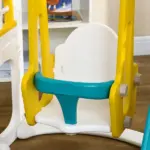 8-in-1 Toddler Slide and Swing Set, Yellow, with Dual Slides, Basketball Hoop, Climber, Storage, Telescope, for Ages 1-3 - Image 9