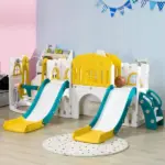 8-in-1 Toddler Slide and Swing Set, Yellow, with Dual Slides, Basketball Hoop, Climber, Storage, Telescope, for Ages 1-3 - Image 10