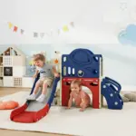 8-in-1 Toddler Slide Set with Basketball Hoop, Indoor Outdoor Playground Playset for Kids, Blue - Image 2