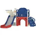 8-in-1 Toddler Slide Set with Basketball Hoop, Indoor Outdoor Playground Playset for Kids, Blue - Image 11