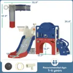 8-in-1 Toddler Slide Set with Basketball Hoop, Indoor Outdoor Playground Playset for Kids, Blue - Image 3