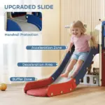 8-in-1 Toddler Slide Set with Basketball Hoop, Indoor Outdoor Playground Playset for Kids, Blue - Image 6