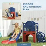 8-in-1 Toddler Slide Set with Basketball Hoop, Indoor Outdoor Playground Playset for Kids, Blue - Image 8