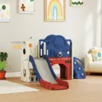 8-in-1 Toddler Slide Set with Basketball Hoop, Indoor Outdoor Playground Playset for Kids, Blue - Image 10