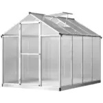 Outsunny 8 ft L x 6 ft W Walk-In Polycarbonate Greenhouse with Roof Vent for Ventilation and Rain Gutter, Hobby Greenhouse for Winter - Image 11