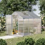 Outsunny 8 ft L x 6 ft W Walk-In Polycarbonate Greenhouse with Roof Vent for Ventilation and Rain Gutter, Hobby Greenhouse for Winter - Image 10